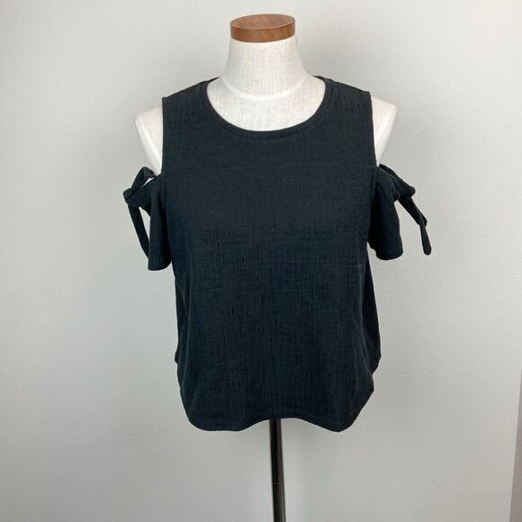 Madewell Off-The-Shoulder Pleated Tie Sleeve Top - Picture 1 of 6